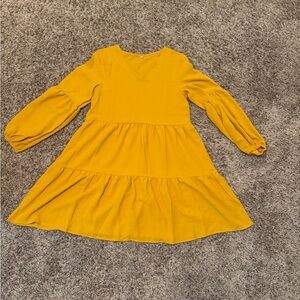 Charming Yellow Womens Long Sleeve Flowy Dress